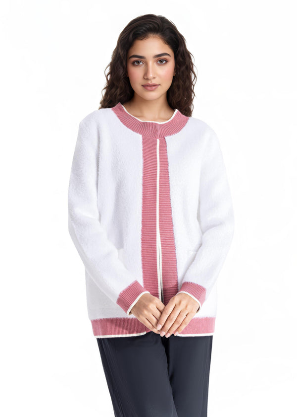 White-Round Neck Full Sleeves Cardigan Sweater (25Y-029-67)