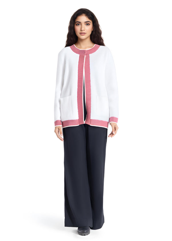 White-Round Neck Full Sleeves Cardigan Sweater (25Y-029-67)
