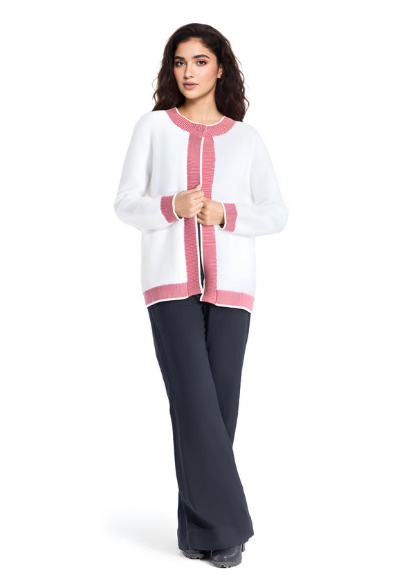 White-Round Neck Full Sleeves Cardigan Sweater (25Y-029-67)