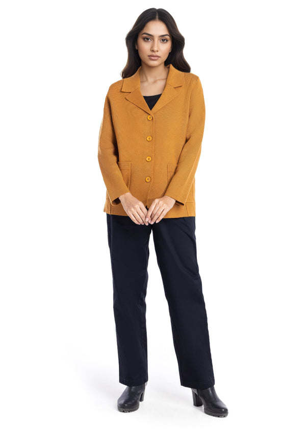 Mustard-Notched Collar Full Sleeves Cardigan Sweater (25Y-030-67)