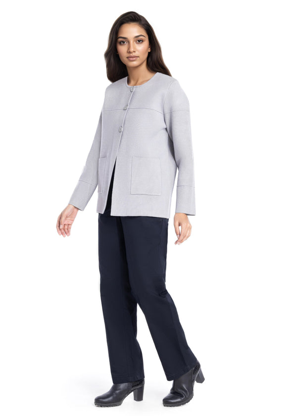 Grey-Round Neck Full Sleeves Cardigan Sweater (25Y-034-67)