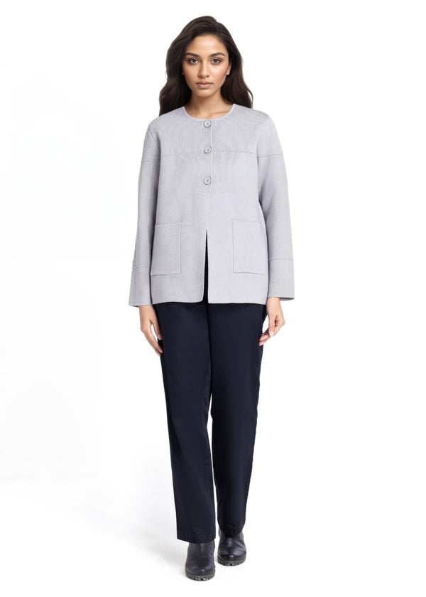 Grey-Round Neck Full Sleeves Cardigan Sweater (25Y-034-67)