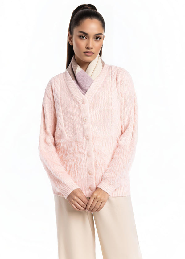 L-Pink-V-Cardigan Full Sleeves Sweater (25Y-042-67)