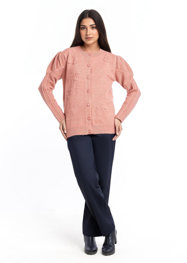 Rose-Round Neck Cardigan Full Sleeves Sweater (25Y-043-67)