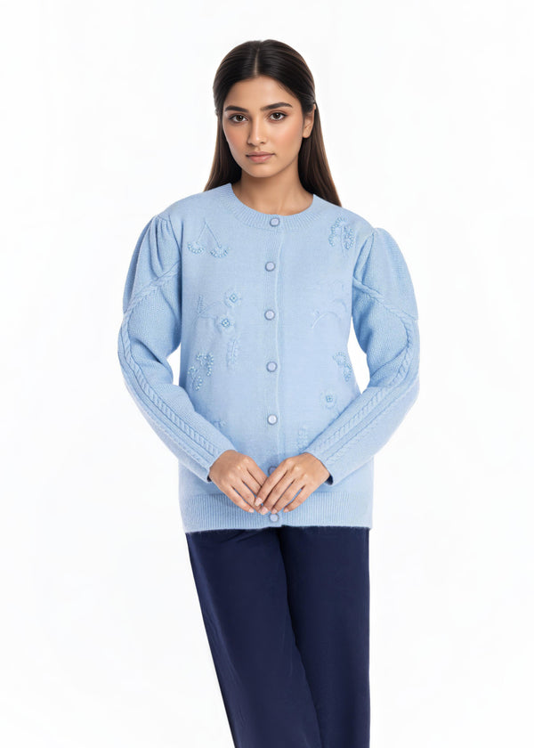 Sky-Blue-Round Neck Cardigan Full Sleeves Sweater (25Y-043-67)