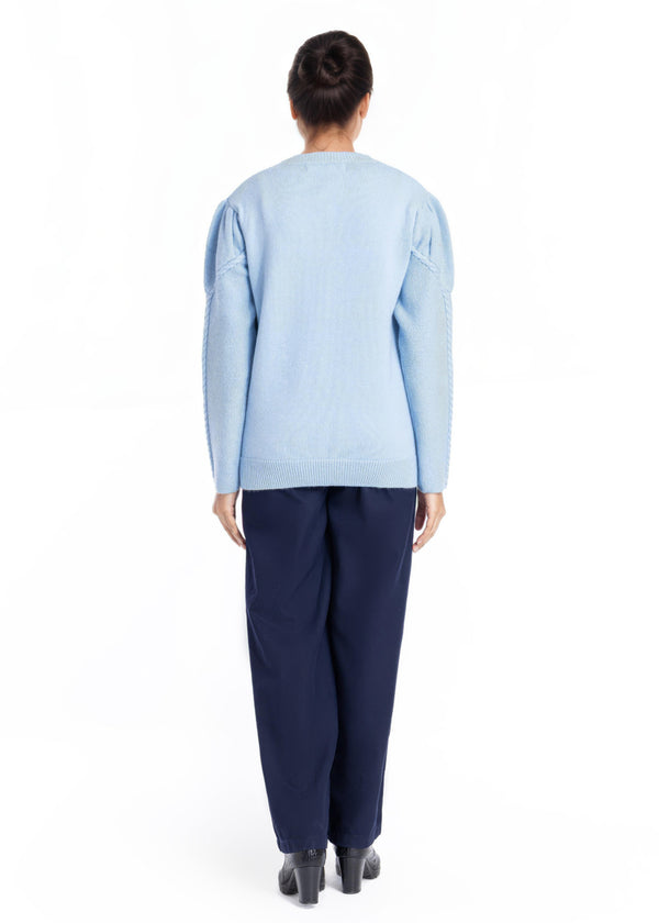 Sky-Blue-Round Neck Cardigan Full Sleeves Sweater (25Y-043-67)