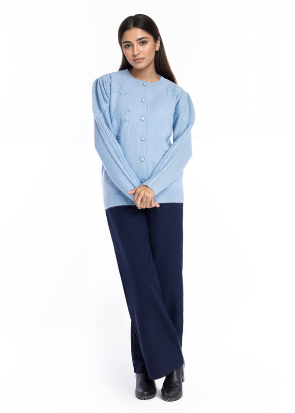 Sky-Blue-Round Neck Cardigan Full Sleeves Sweater (25Y-043-67)
