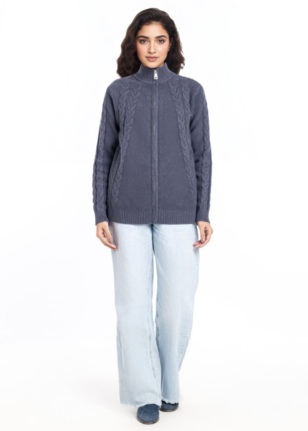 Charcoal-Turtle Neck Collar Zipper Full Sleeves Sweater (25Y-046-67)