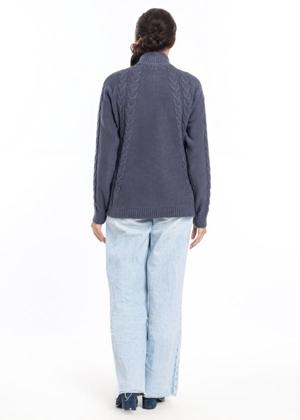 Charcoal-Turtle Neck Collar Zipper Full Sleeves Sweater (25Y-046-67)