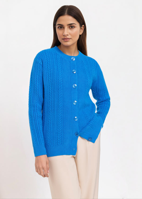R-Blue-Round Neck Cardigan Full Sleeves Sweater (25Y-054-67)