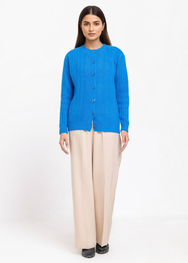 R-Blue-Round Neck Cardigan Full Sleeves Sweater (25Y-054-67)