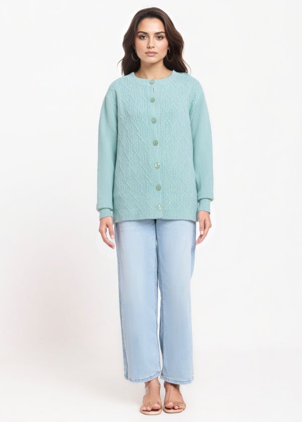 Green-Round Neck Full Sleeves Cardigan Sweater (25Y-055-67)