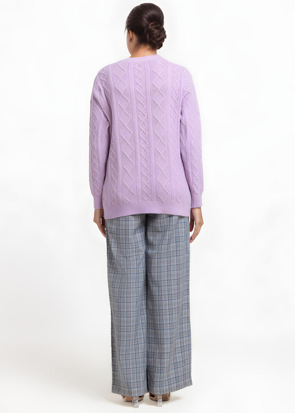 Lavender-Round Neck Full Sleeves Cardigan Sweater (25Y-057-67)