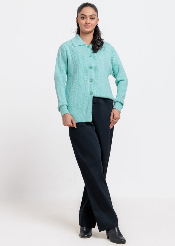 Aqua-Wing Collar Cardigan Full Sleeves Sweater (25Y-058-67)