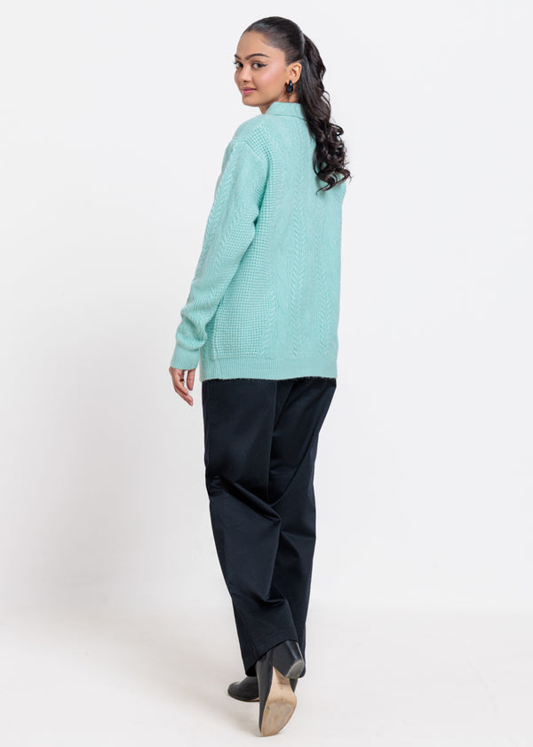 Aqua-Wing Collar Cardigan Full Sleeves Sweater (25Y-058-67)