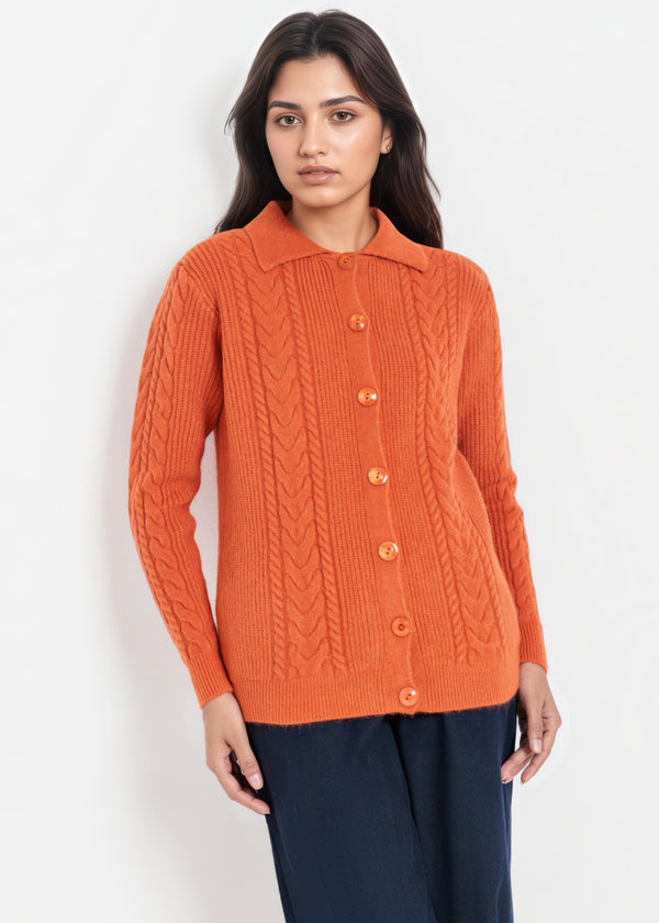 Rust-Wing Collar Cardigan Full Sleeves Sweater (25Y-059-67)
