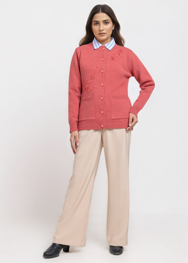 Brick-Round Neck Full Sleeves Cardigan Sweater (25Y-061-67)