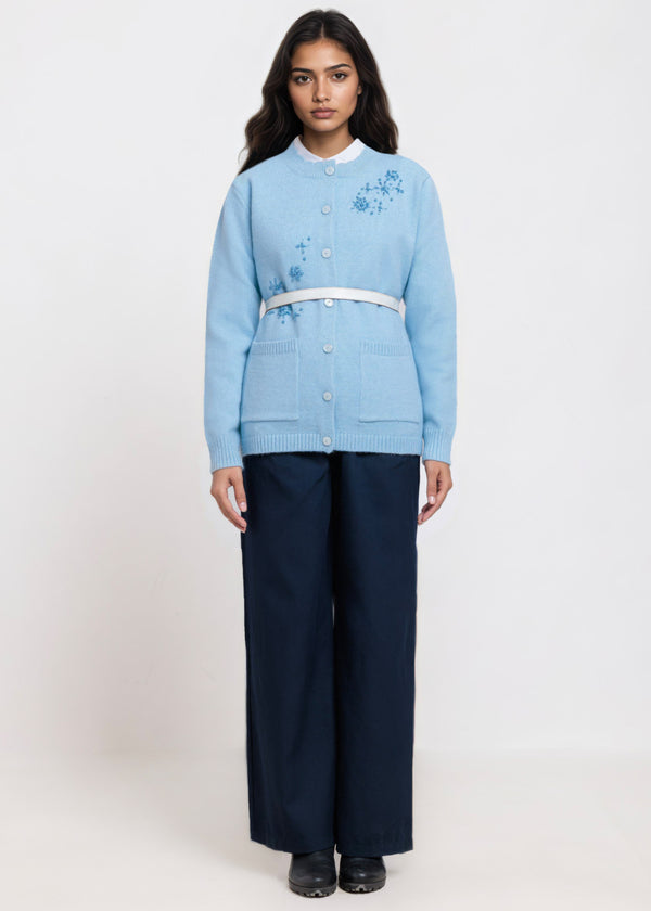 Sky-Blue-Round Neck Full Sleeves Cardigan Sweater (25Y-061-67)