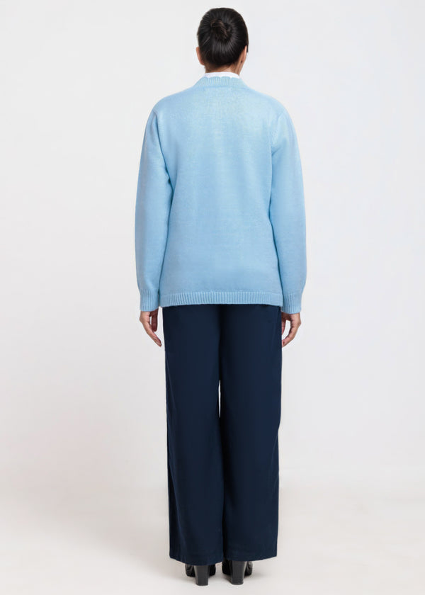 Sky-Blue-Round Neck Full Sleeves Cardigan Sweater (25Y-061-67)