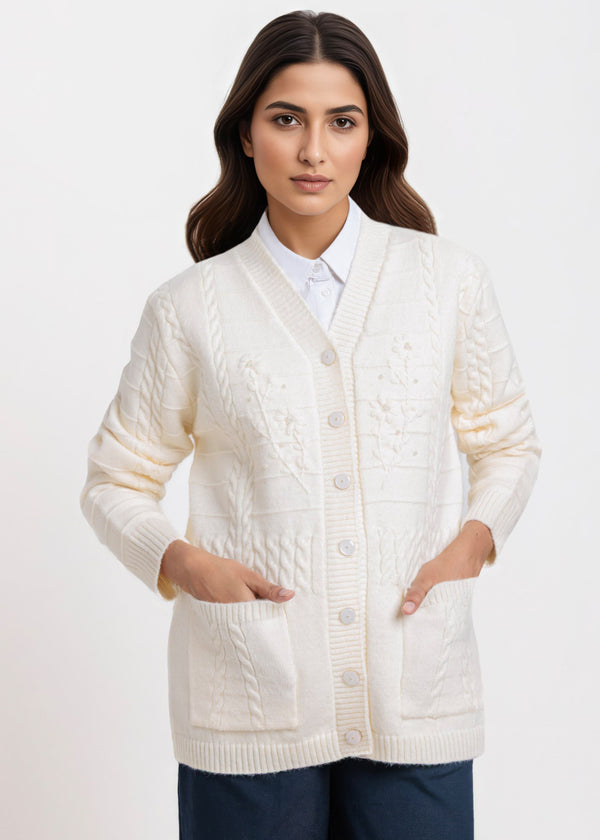 White-V-Cardigan Full Sleeves Sweater (25Y-062-67)
