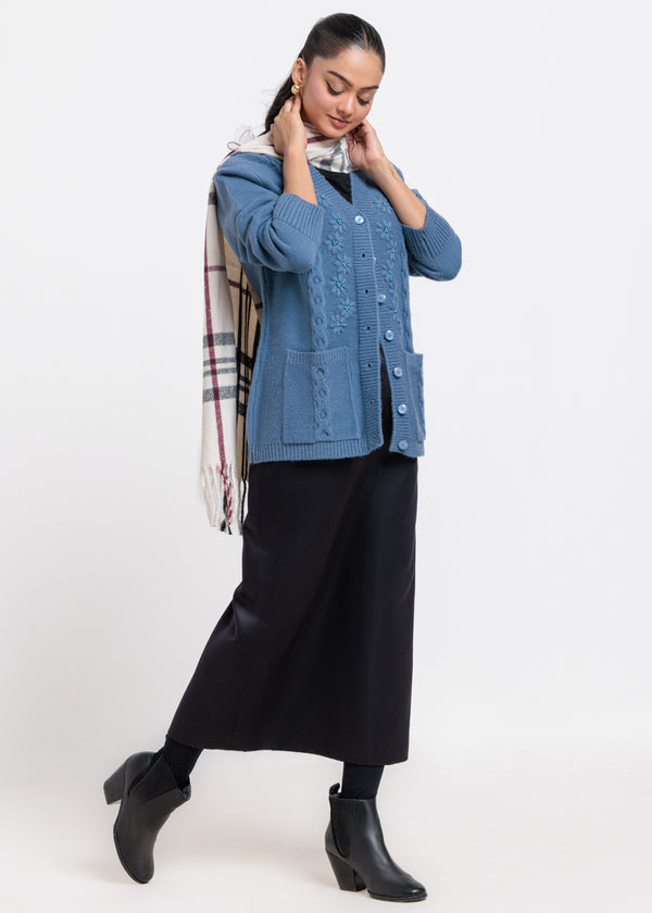 Blue-V-Cardigan Full Sleeves Sweater (25Y-063-67)