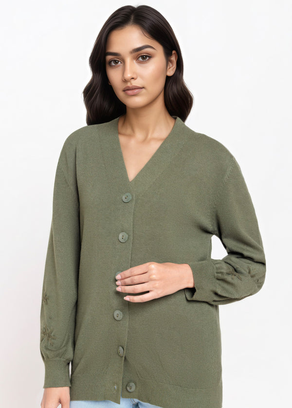 Olive-V-Cardigan Full Sleeves Sweater (25Y-064-67)