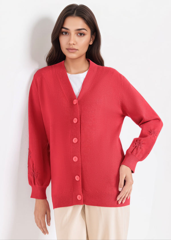 Red-V-Cardigan Full Sleeves Sweater (25Y-064-67)