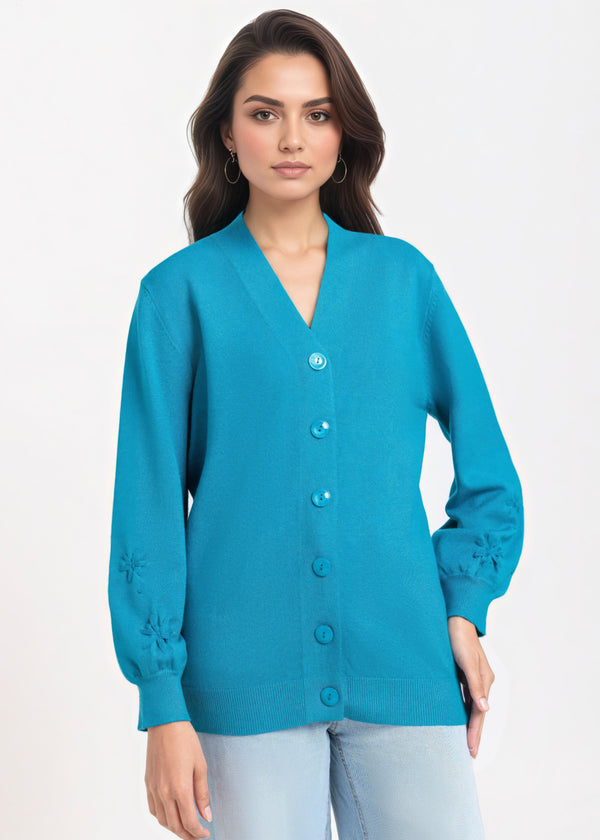 Teal-V-Cardigan Full Sleeves Sweater (25Y-064-67)