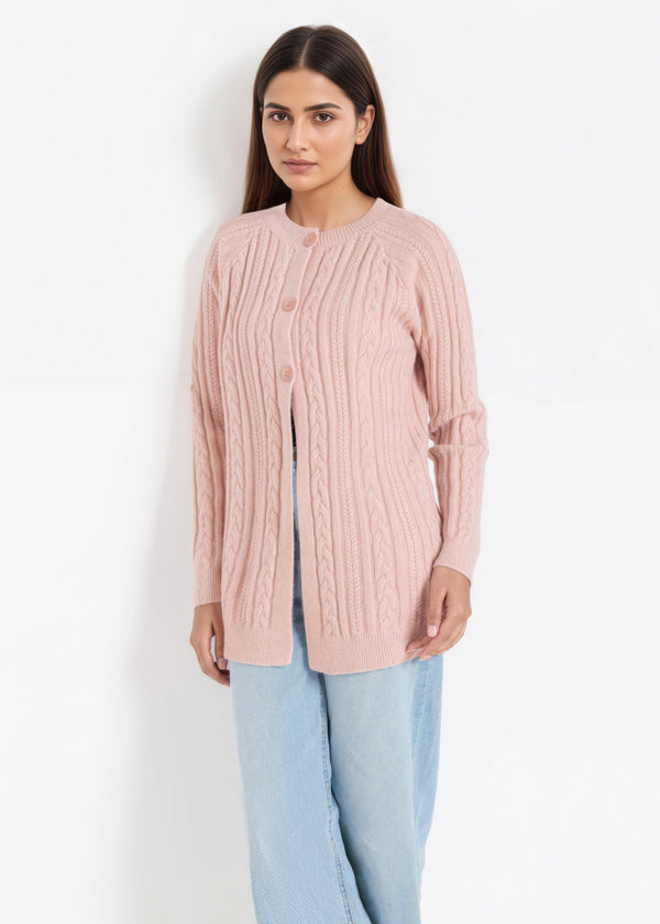 Peach-Round Neck Full Sleeves Cardigan Sweater (25Y-068-67)