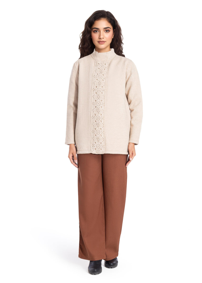 Stone-High Neck Collar Full Sleeves Cardigan Sweater (25Y-069-67