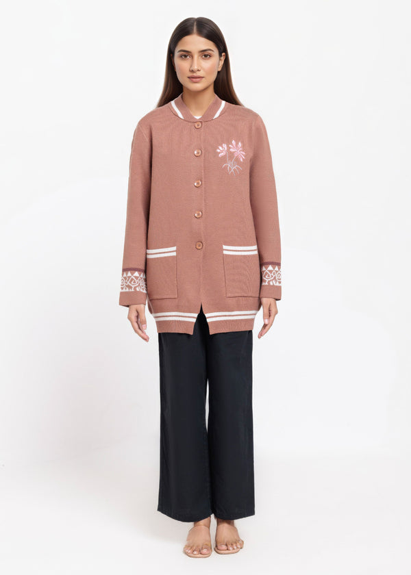 Sand-Baseball Collar Full Sleeves Cardigan Sweater (25Y-072-67)