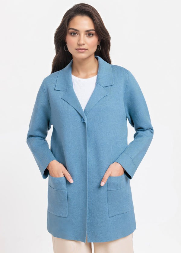 Blue-Notched Collar Full Sleeves Cardigan Sweater (25Y-074-67)