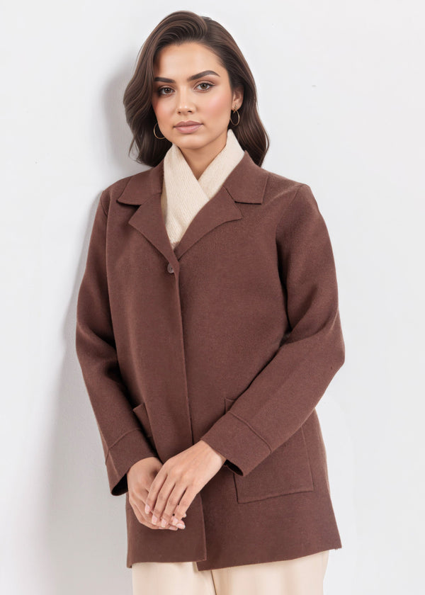 Brown-Notched Collar Full Sleeves Cardigan Sweater (25Y-074-67)