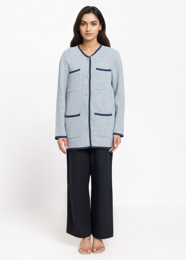 Grey-V-Cardigan Full Sleeves Sweater (25Y-075-67)