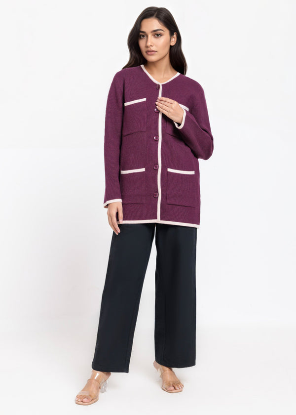 Grey-V-Cardigan Full Sleeves Sweater (25Y-075-67)