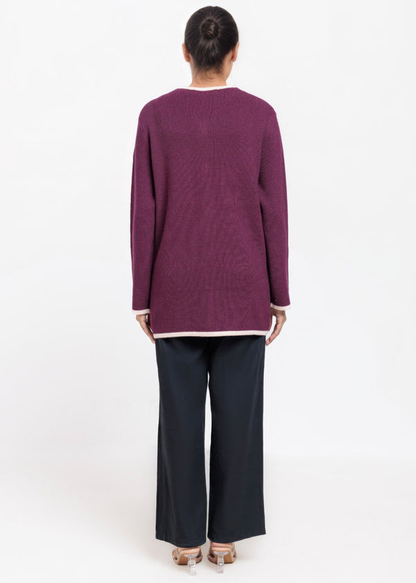 R-Purple-V-Cardigan Full Sleeves Sweater (25Y-075-67)