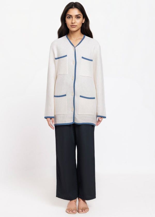 White-V-Cardigan Full Sleeves Sweater (25Y-075-67)