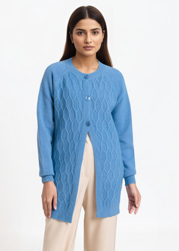 Blue-Round Neck Full Sleeves Cardigan Sweater (25Y-076-67)