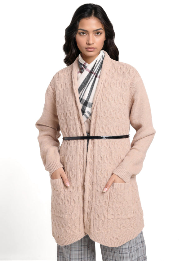 Beige-Shawl Collar Full Sleeves Cardigan Sweater (25Y-078-67)