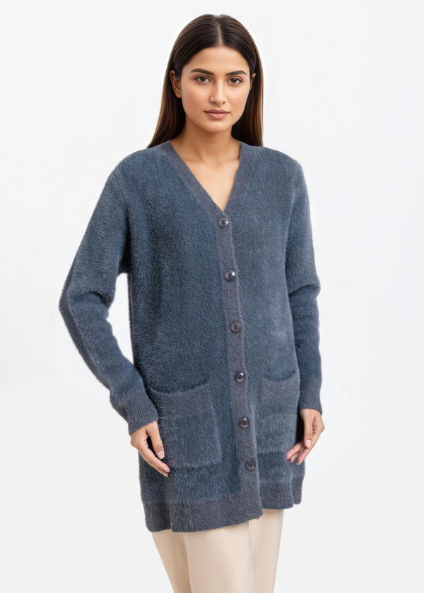 Charcoal-V-Cardigan Full Sleeves Sweater (25Y-080-67)
