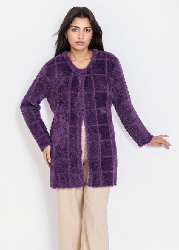 Purple-Round Neck Full Sleeves Cardigan Sweater (25Y-081-67)