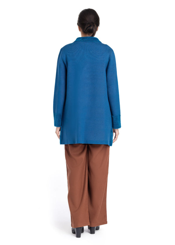 Teal-Wing Collar Full Sleeves Cardigan Sweater (25Y-093-67)