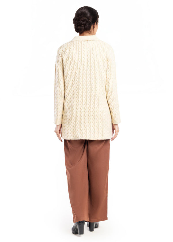 Beige-Notched Collar Full Sleeves Cardigan Sweater (25Y-095-67)