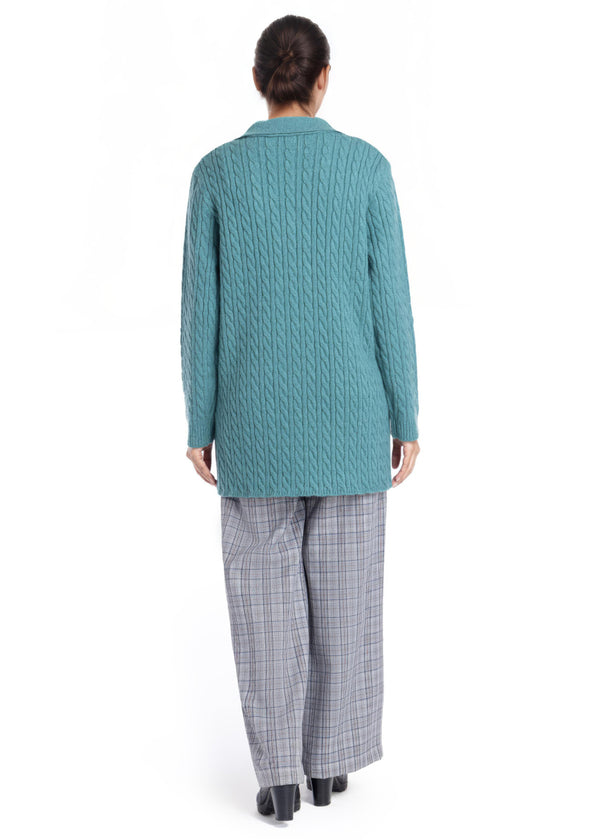 D-Green-Notched Collar Full Sleeves Cardigan Sweater (25Y-095-67)