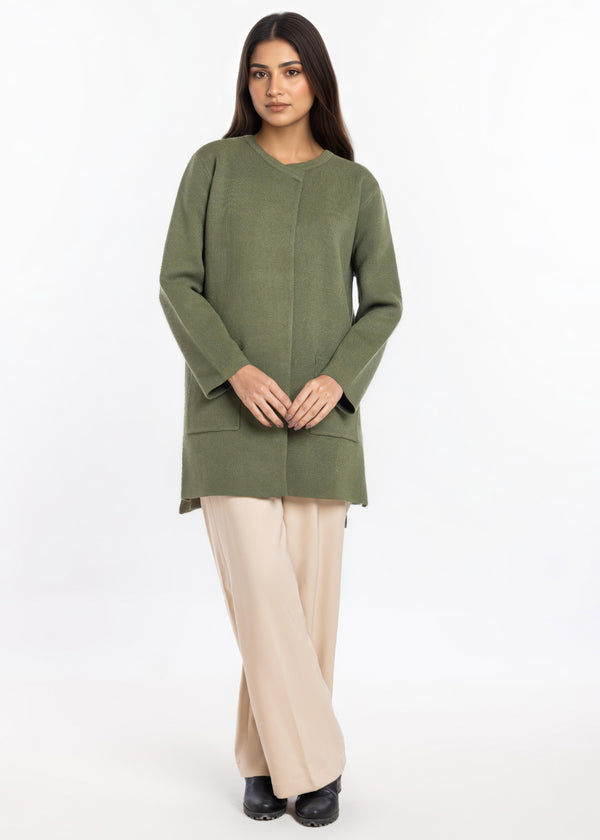 Olive-Round Neck Cardigan Full Sleeves Sweater (25Y-096-67)