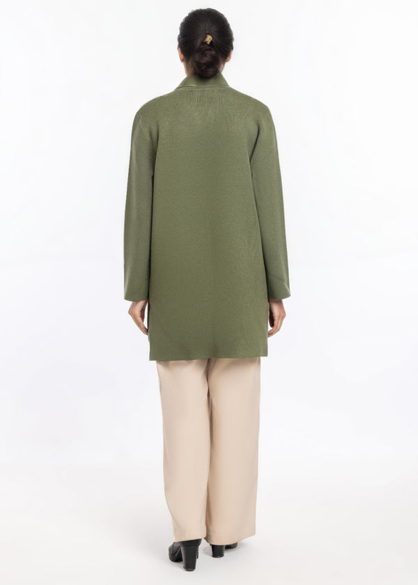 Olive-Round Neck Cardigan Full Sleeves Sweater (25Y-096-67)