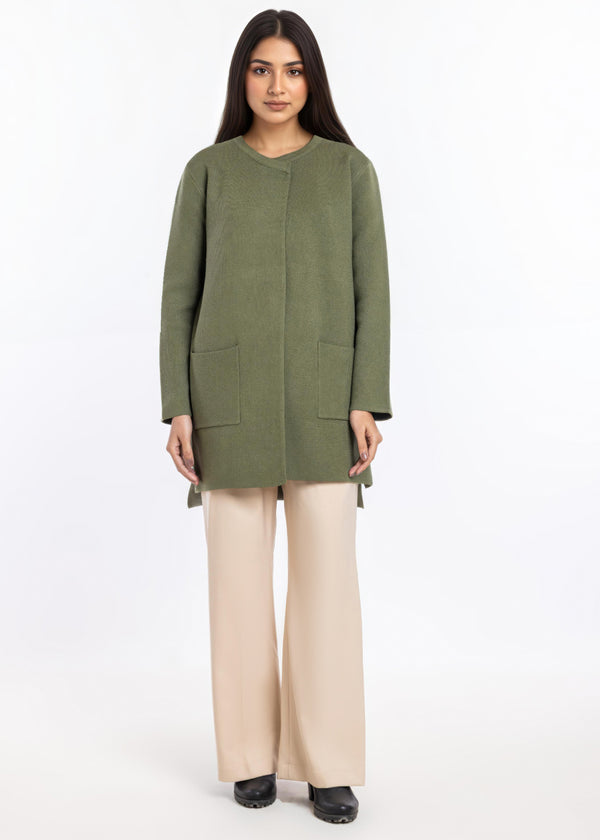 Olive-Round Neck Cardigan Full Sleeves Sweater (25Y-096-67)