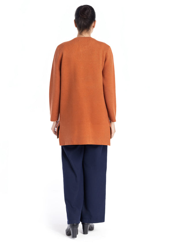 Rust-Round Neck Cardigan Full Sleeves Sweater (25Y-096-67)