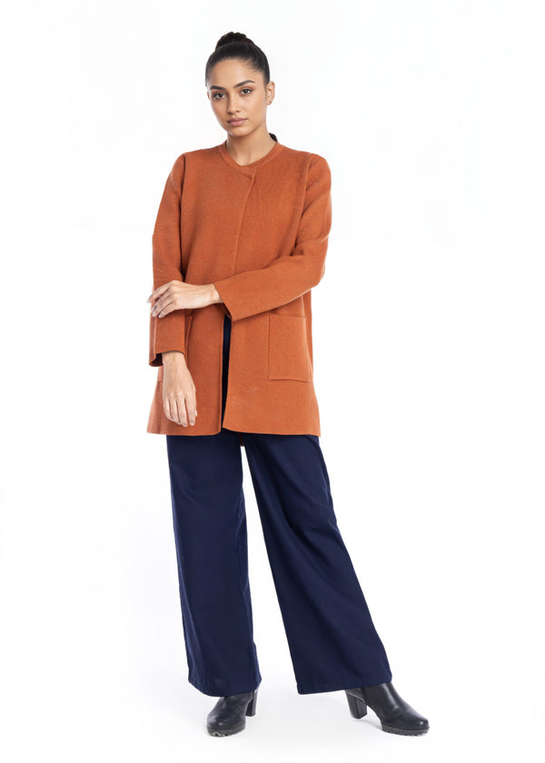 Rust-Round Neck Cardigan Full Sleeves Sweater (25Y-096-67)
