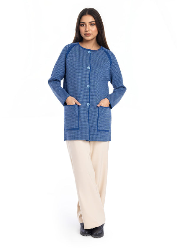R-Blue-Round Neck Cardigan Reglan Sleeve Sweater (25Y-097-67)